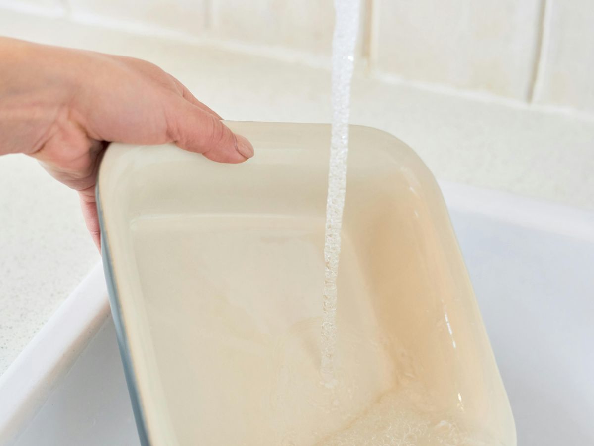Cleaning dish – kitchen safety with clean water.