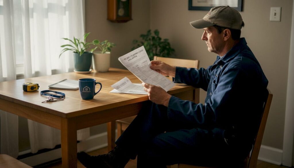 Plumber reading New Jersey plumbing codes
