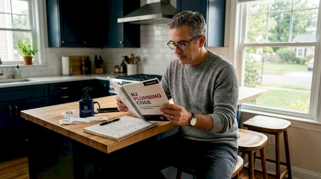 New Jersey property owner reading plumbing ordinances