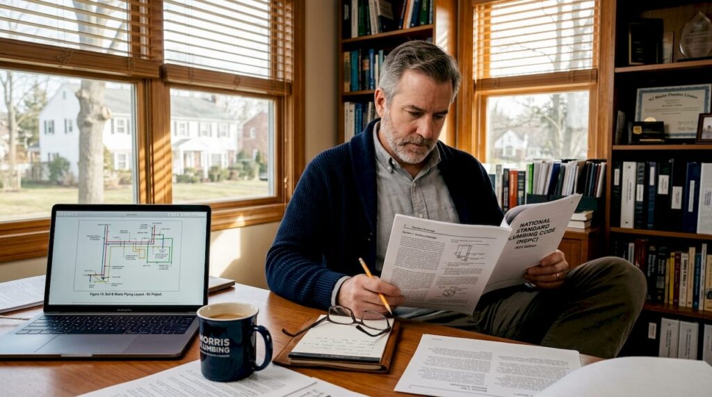 Property owner reviewing New Jersey plumbing codes