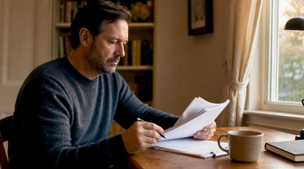 Property manager reviewing backflow compliance papers