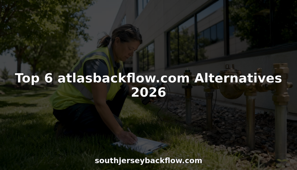 Technician testing backflow device outdoors at commercial site