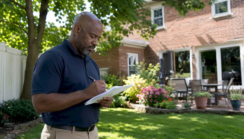 NJ property owner reviewing backflow compliance checklist outdoors