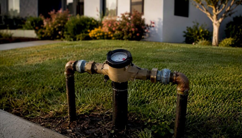 Outdoor residential water meter close-up