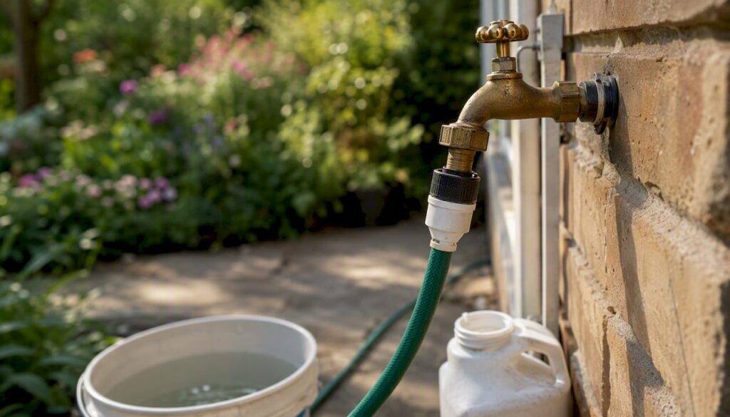 Garden hose and air gap at outdoor faucet