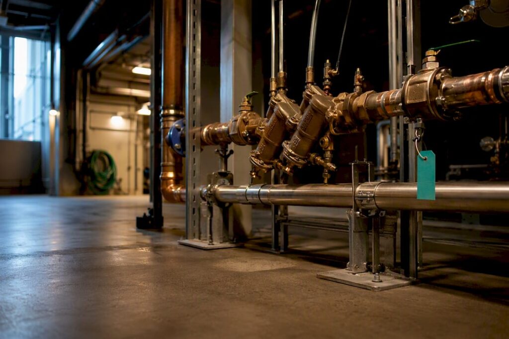 Backflow assembly in hospital utility corridor