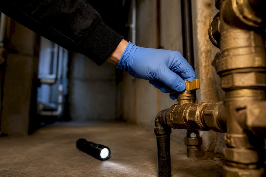 Hand turning emergency backflow shutoff valve