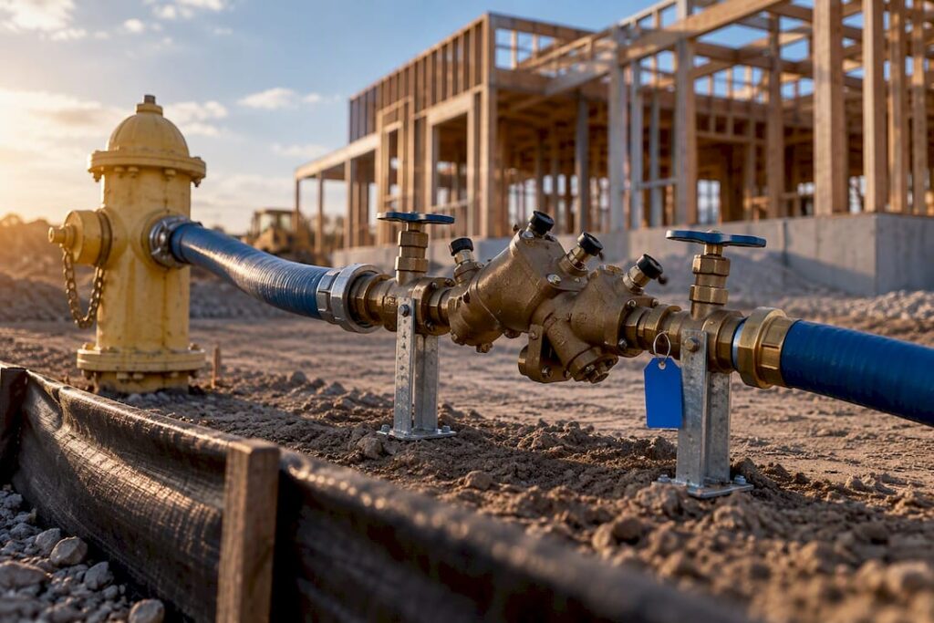Temporary backflow assembly at construction site
