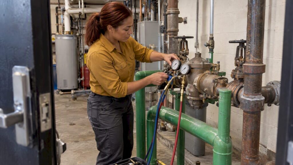 Tester connects hoses to a backflow assembly