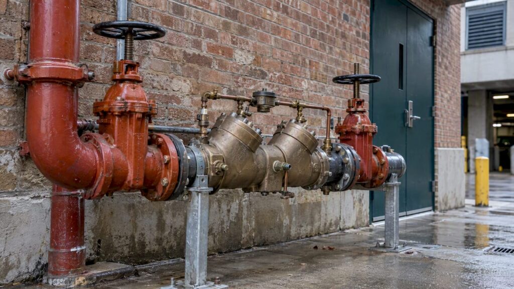 Fire-line backflow assembly at a Jersey City building